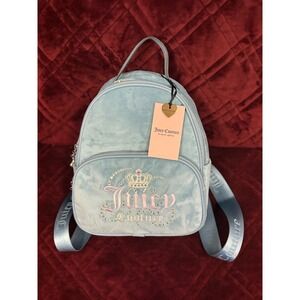 Juicy Couture Backpack Mini Blue Velvet Crown‎ Rhinestone Embellished NWT
